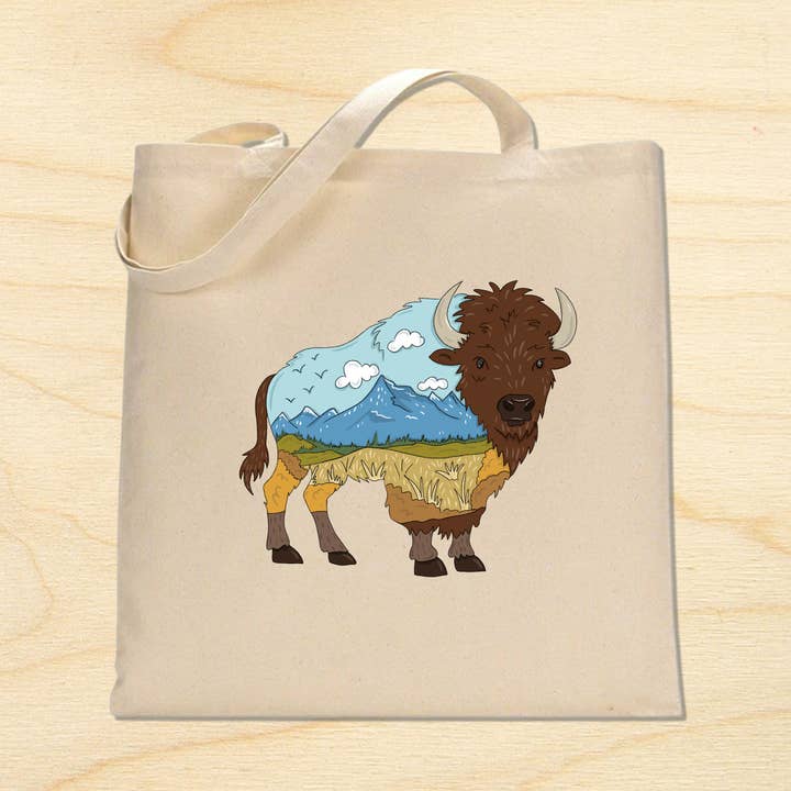 Prairie Buffalo Canvas Tote Bag for wholesale by KTF Design Co.