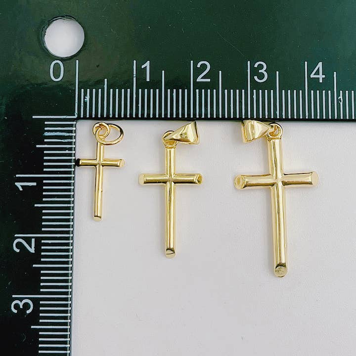 Beads Creation - Wholesale Individual Charm/Pendant - Gold Filled Minimalist Cross Charm Pendant, CP1204