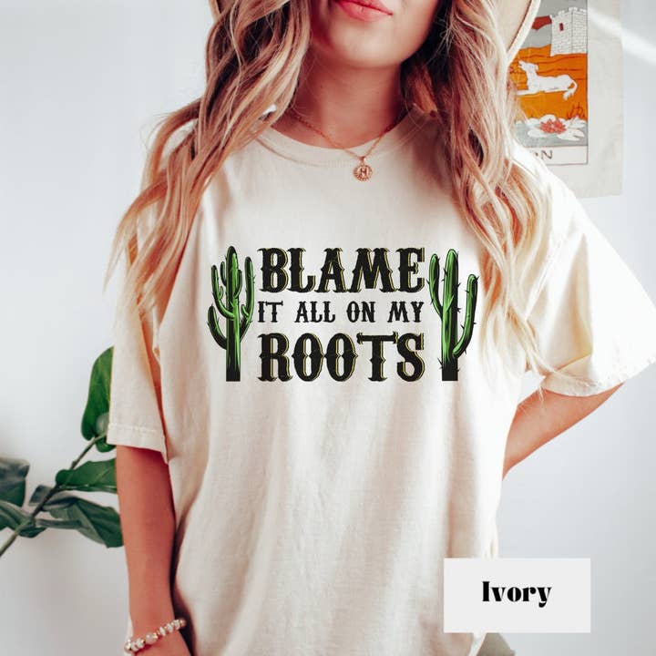 Blame it on my roots T-Shirt, Western-T-Shirt für den Großhandel von Woven Wonder Apparel