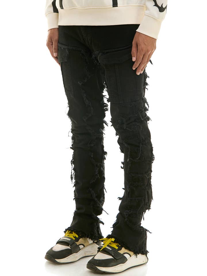 Black DOUBLE ZIPPER SKINNY FLARE JEANS for wholesale on Faire