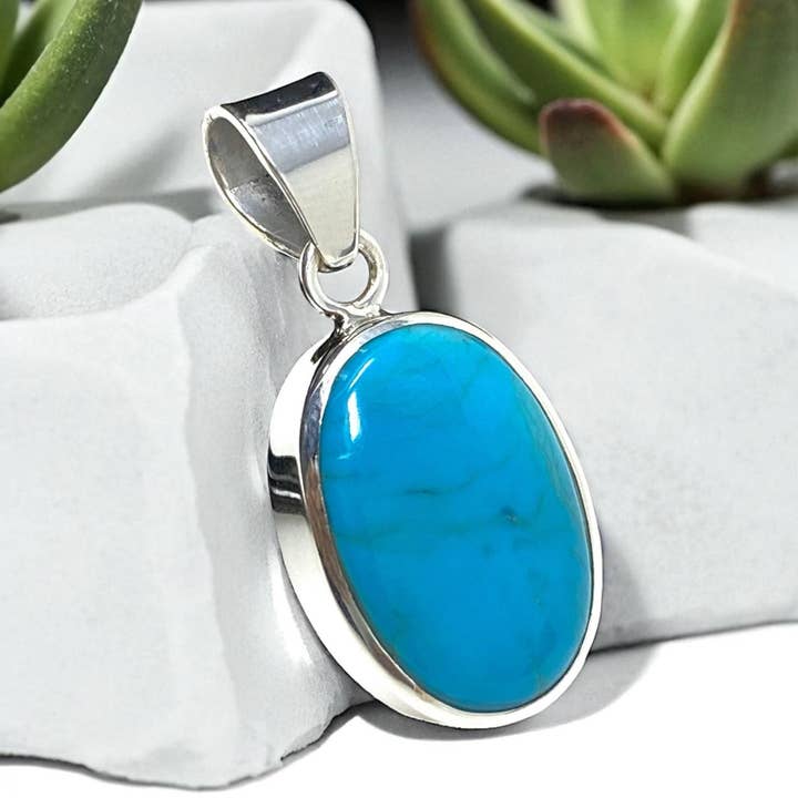 Natural Sleeping Beauty Turquoise Pendant, Sterling Silver Turquoise Gemstone Pendant, Spiritual Healing Crystal Pendant, Chakra Jewelry for wholesale by Akstar Gems