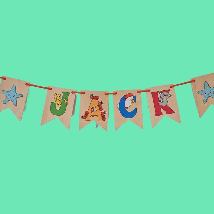 Ryan Town Toys & Gifts - Wholesale Wood Toy - Kids - Wooden Animal " Bunting Letters" Starter Kit, with Stand4