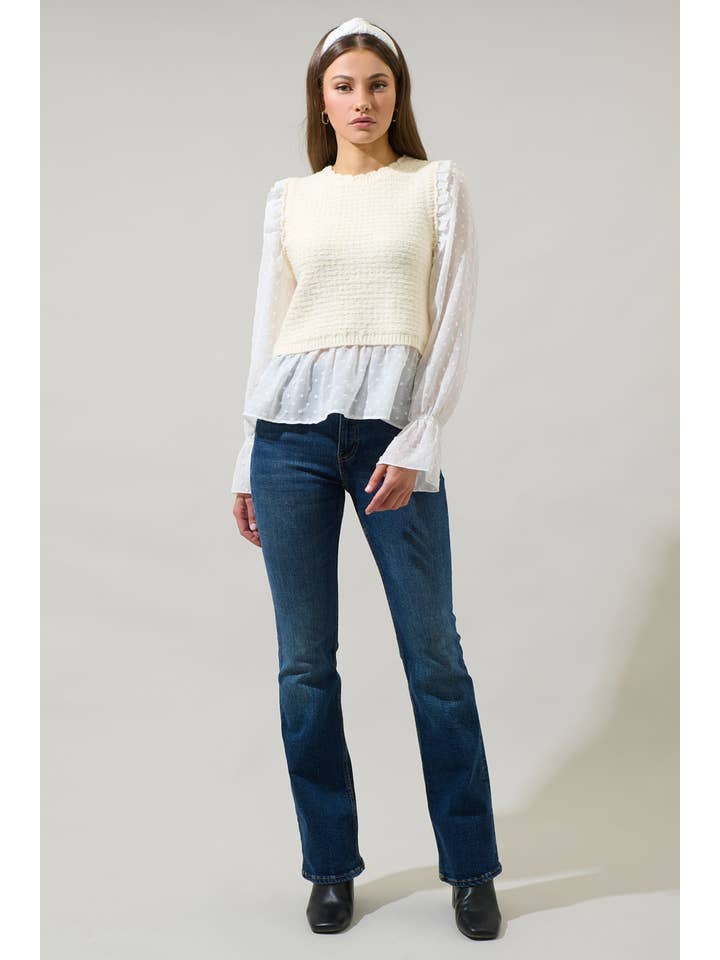 Cream Willette Ruffle Sweater Vest Top for wholesale on Faire