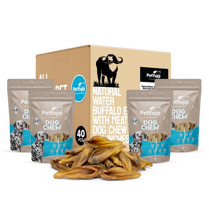 PetYupp - Wholesale Pet Treats - Dog - Dog Bulk Treats - Buffalo Ear with Meat - Pack of 40 pcs