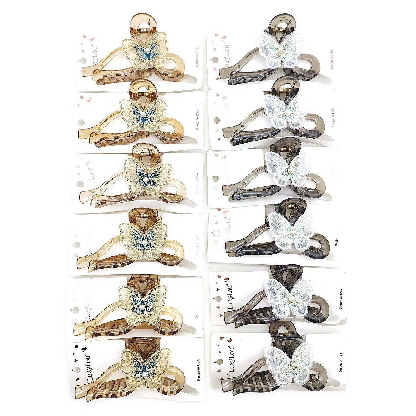Diacly - Wholesale Hair Pin - 12pk Butterfly Deco Opaque Bow Hair Claw Clip Set1