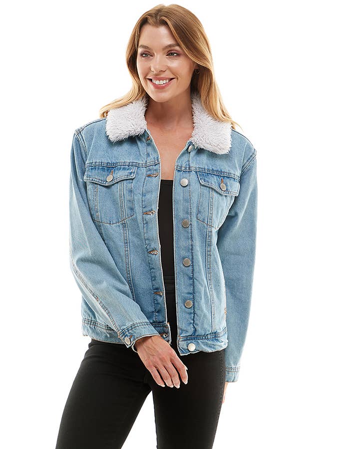Veracci - Wholesale Denim Jacket - Women's - Sherpa-Lined Trucker Jean Jacket