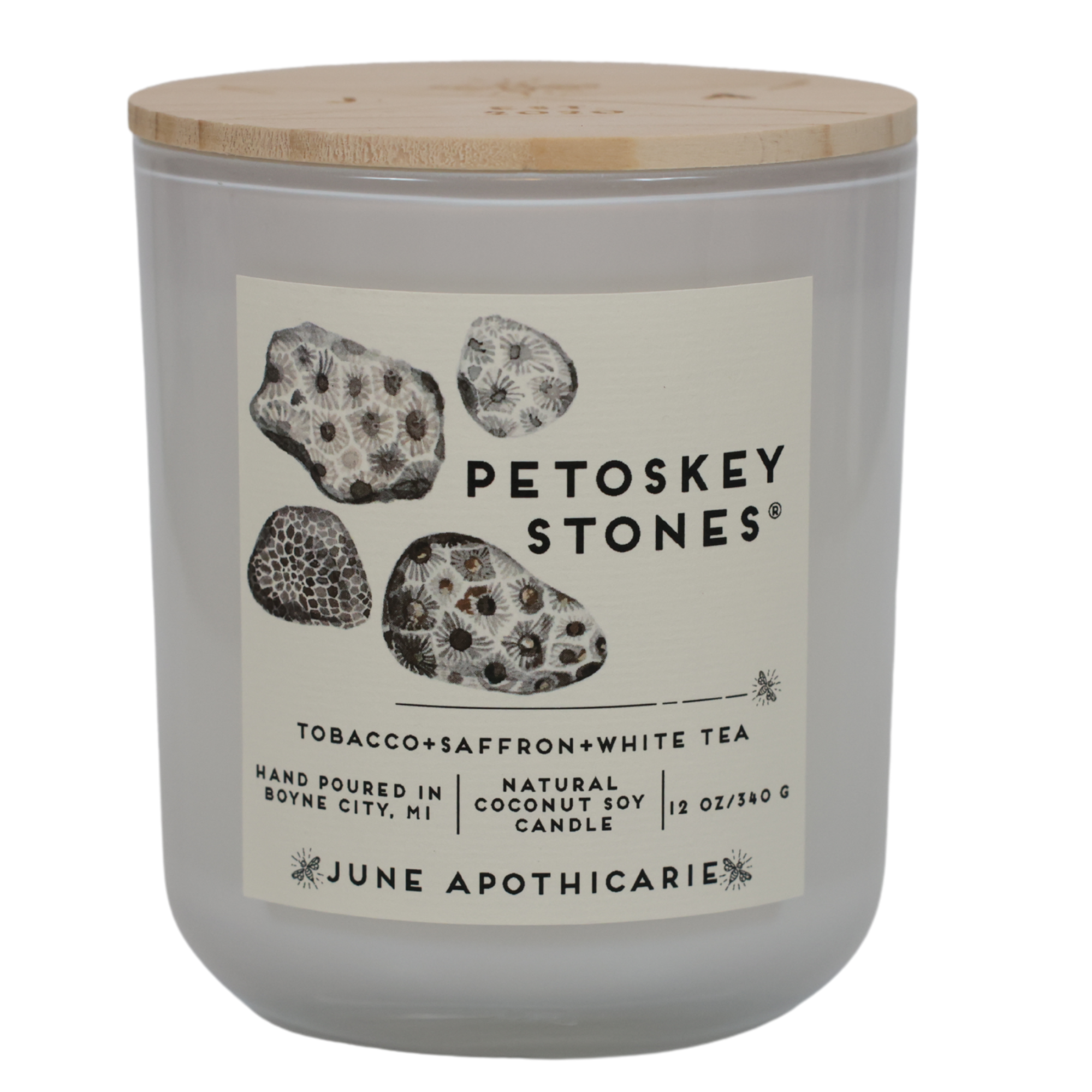 June Apothicarie - Wholesale Jar/Filled Candle - Petoskey Stones® 12 oz Glass Wooden Wick Candle2