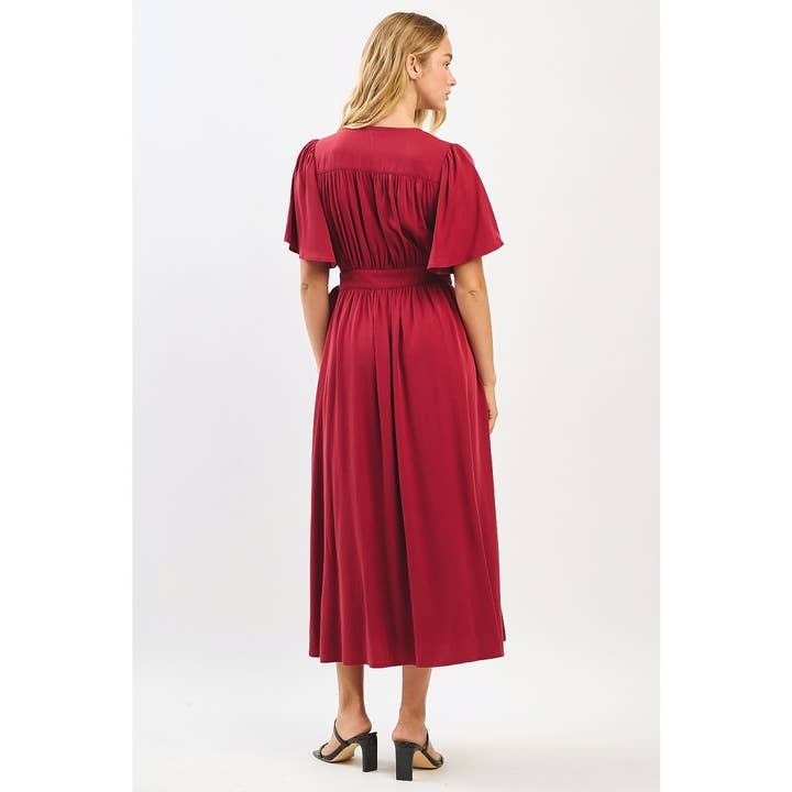 mittoshop - Wholesale Dress - Women's - FLUTTER SLEEVE WAIST TIE WRAP MIDI DRESS10
