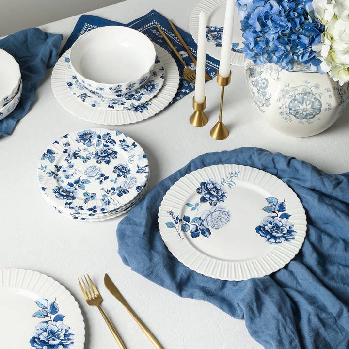 Stone Lain - Wholesale Dinnerware Set - Stone Lain Fiore New Bone China 12-Piece Dinnerware Set, Blue6