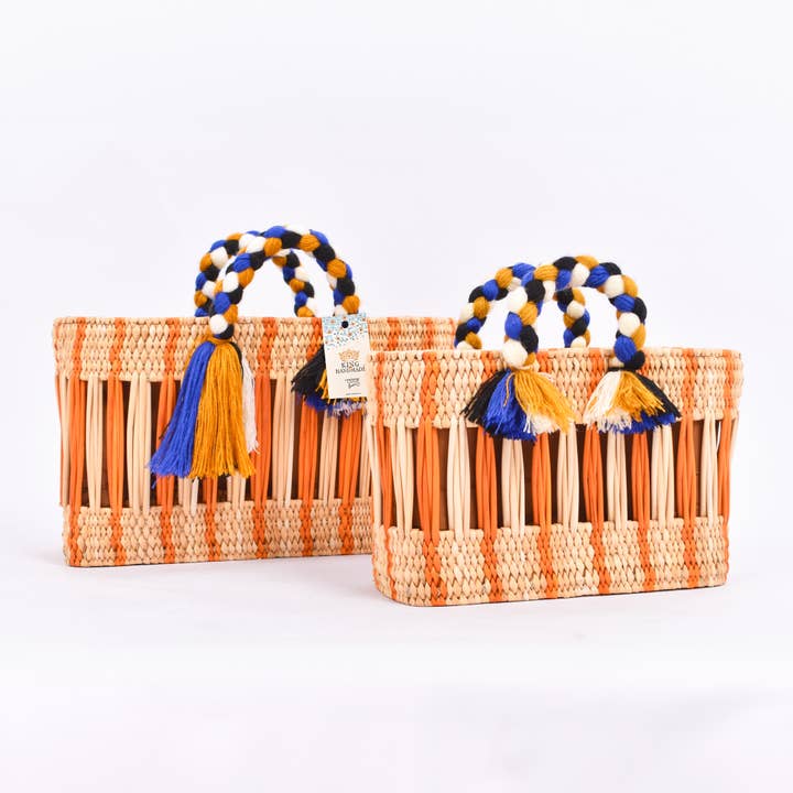 Handwoven Moroccan Basket with Orange Stripe for wholesale by King Of Handmade