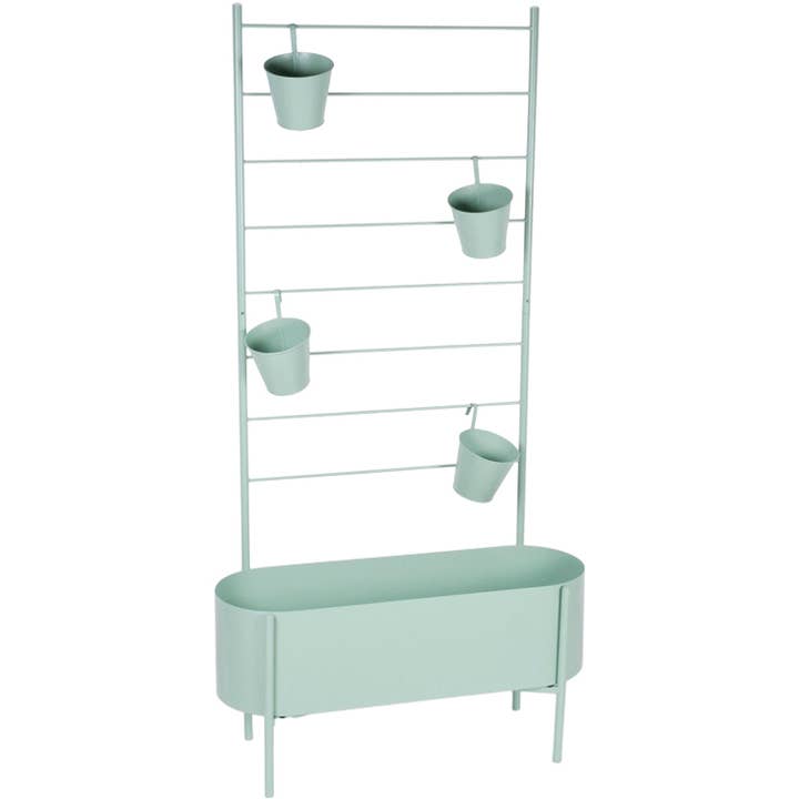 Grön metallkruka med fötter och hängande småkrukor, 70x27x137 cm för wholesale av Dekoratief