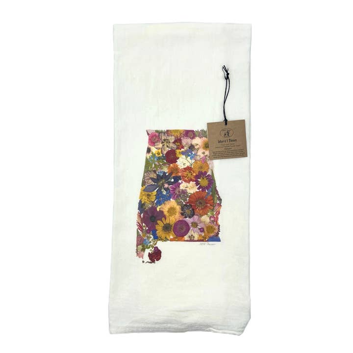 "Where I Bloom" State Flour Sack Towel for wholesale by 1818 Farms