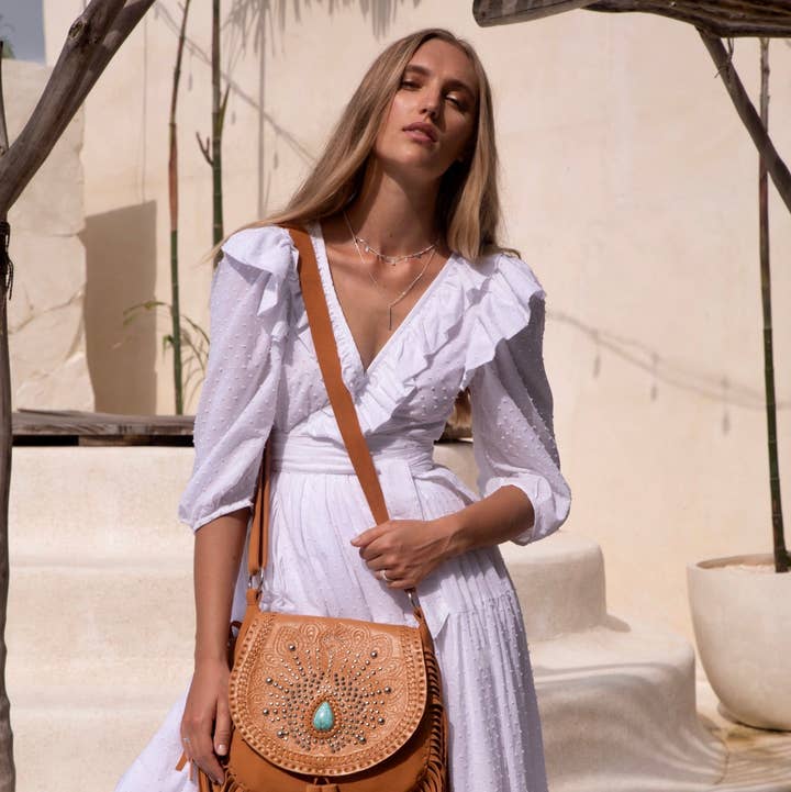 Deus Peacock Bag Tan for wholesale on Faire0