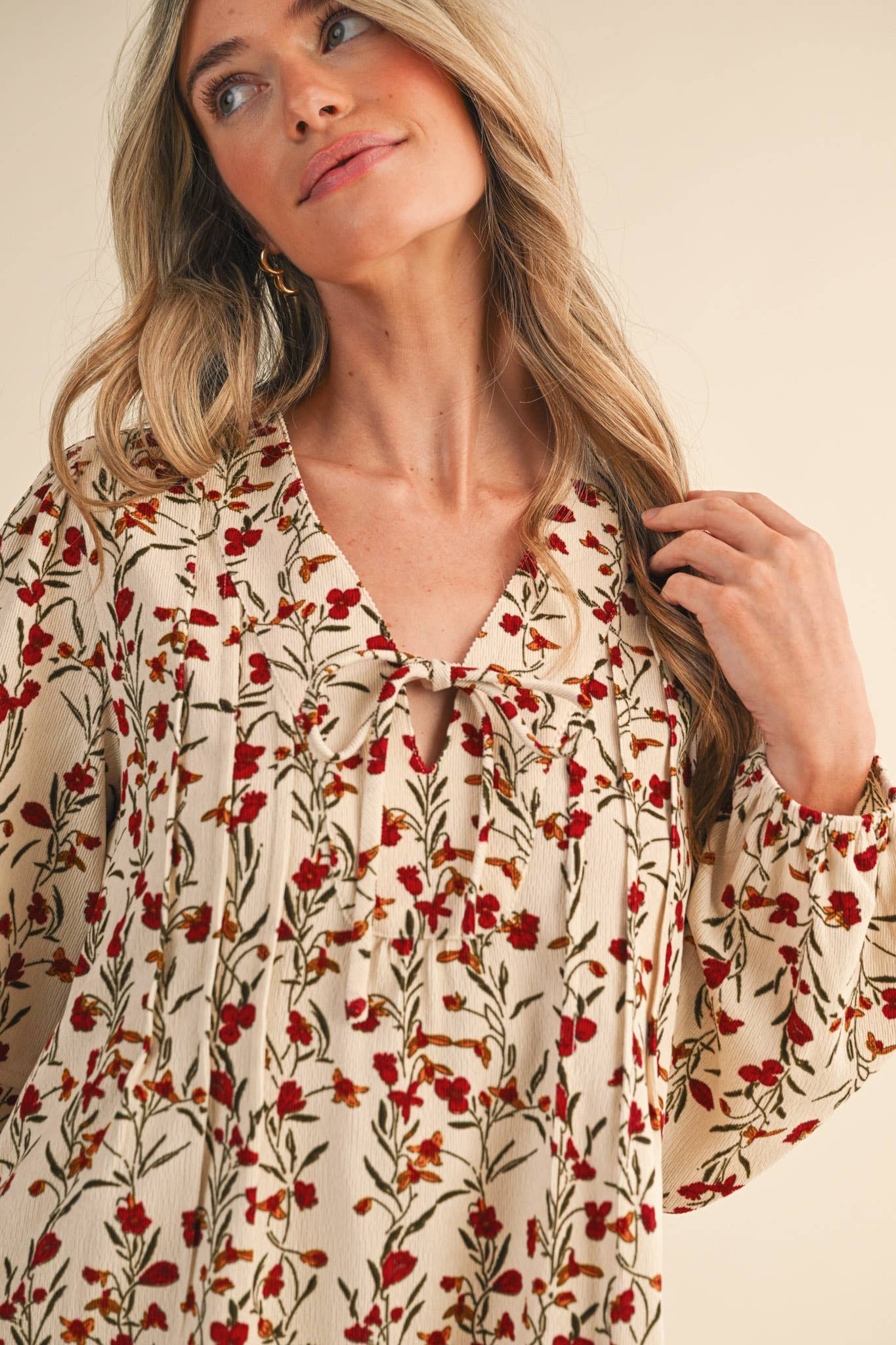 &MERCI - Wholesale Dress - Women's - FLORAL CORDUROY MINI DRESS MDR44098