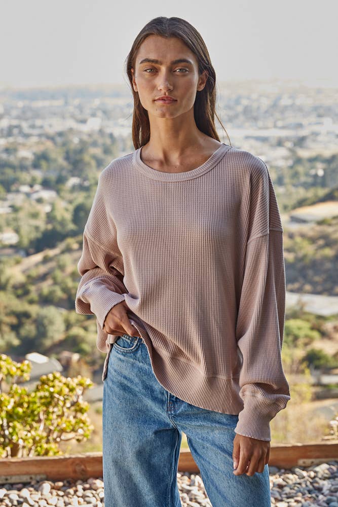 By Together - Wholesale Knit Top - Women's - L8734 | Knit Drop Shoulder Long Sleeve Top with Side Slits6