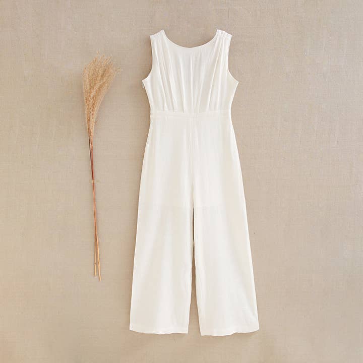 Dadati - Wholesale Jumpsuit - Baby - Girl's jumpsuit in off-white linen