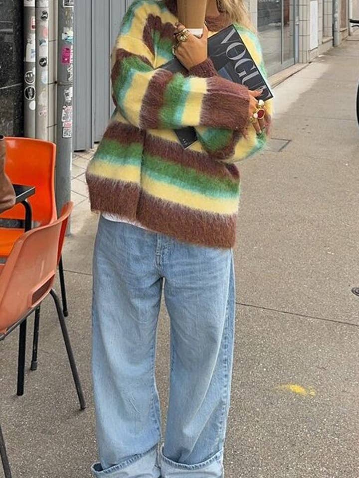 Maglione oversize a righe per la vendita all'ingrosso da parte di Mccolin