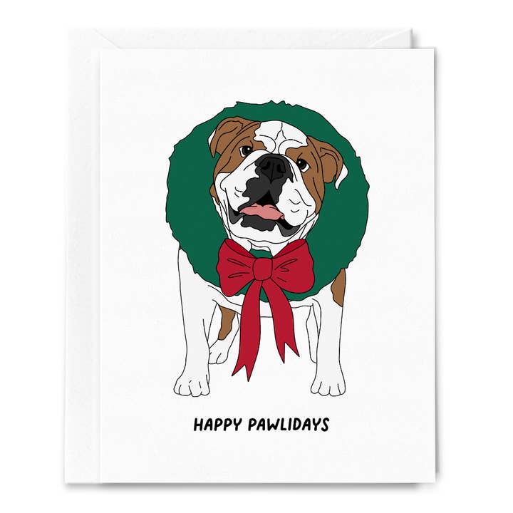 Happy Pawlidays, English Bulldog, Christmas Card for wholesale by Sammy Gorin LLC