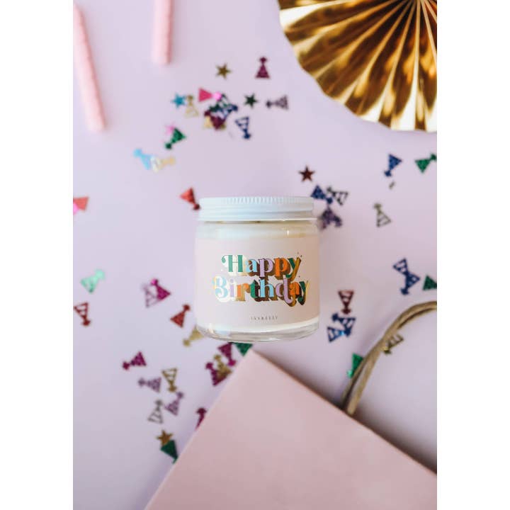 JaxKelly Candles - Wholesale Jar/Filled Candle - 4oz - Happy Birthday Colorful Celebration Candles