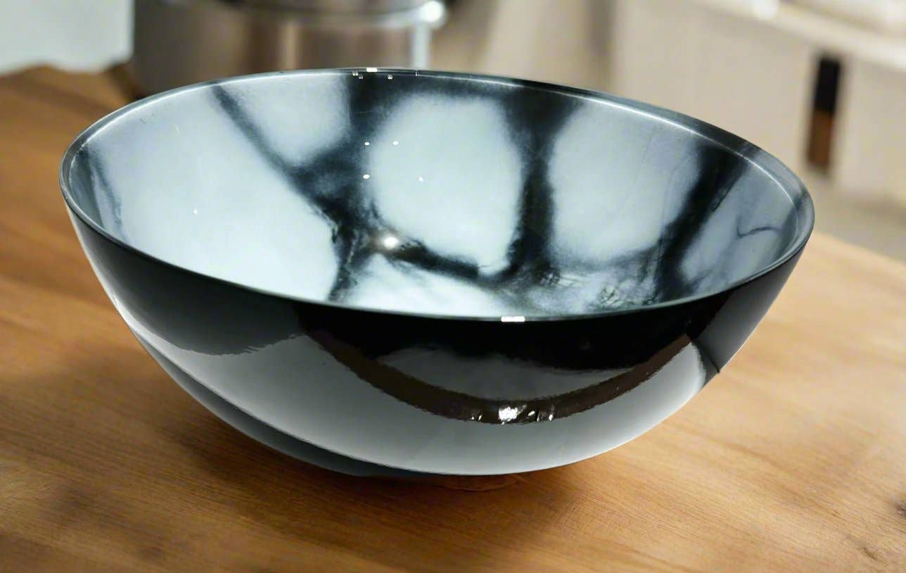 CLASSIC TOUCH DECOR INC. – Engroshandel Pyntetallerken/skål – 10.5" Sort og Guld Marmoreret Glas Footed Bowl2