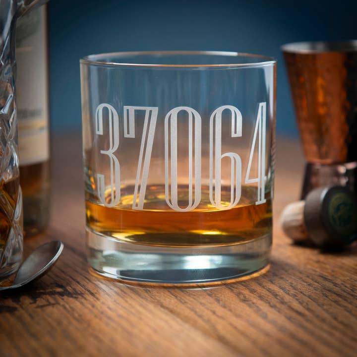 A to Z Imaging and Design - Wholesale Cocktail/Liquor Glass - Custom Zip Code Whiskey Glass – Sand Carved