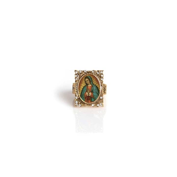 Retablo Square Framed Guadalupe Charm Ring for wholesale by VSA Designs Inc.