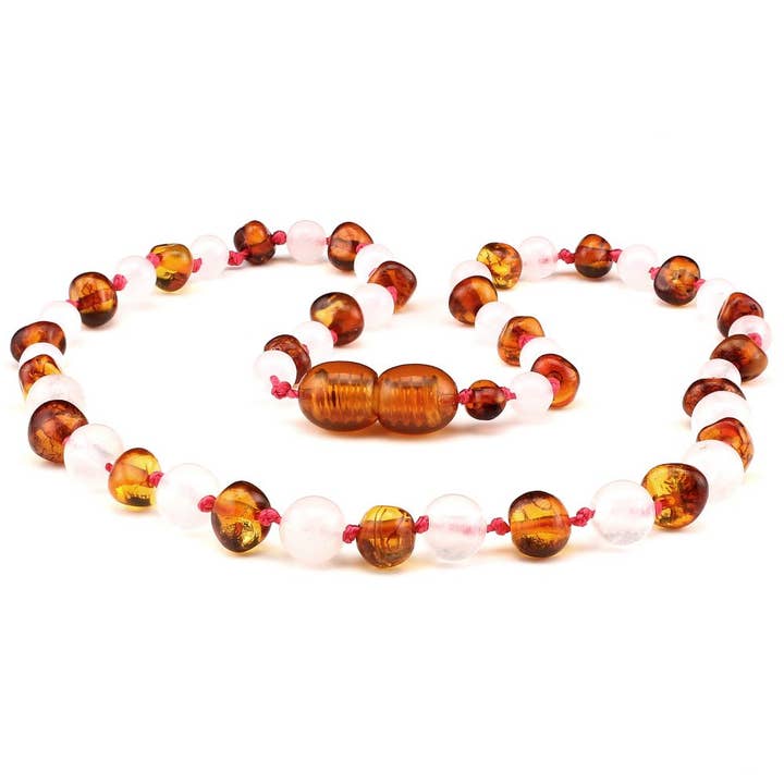 Amber Ketting Cognac & Rozenkwarts | Baby 32cm voor wholesale door Zebra Babies