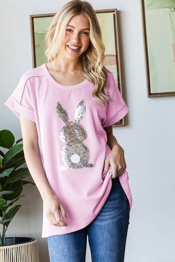 HEIMISH - Wholesale Blouse - Women's - ET7822-10 SHORT SLEEVE SOLID URBAN RIBB TOP WITH RABBIT6