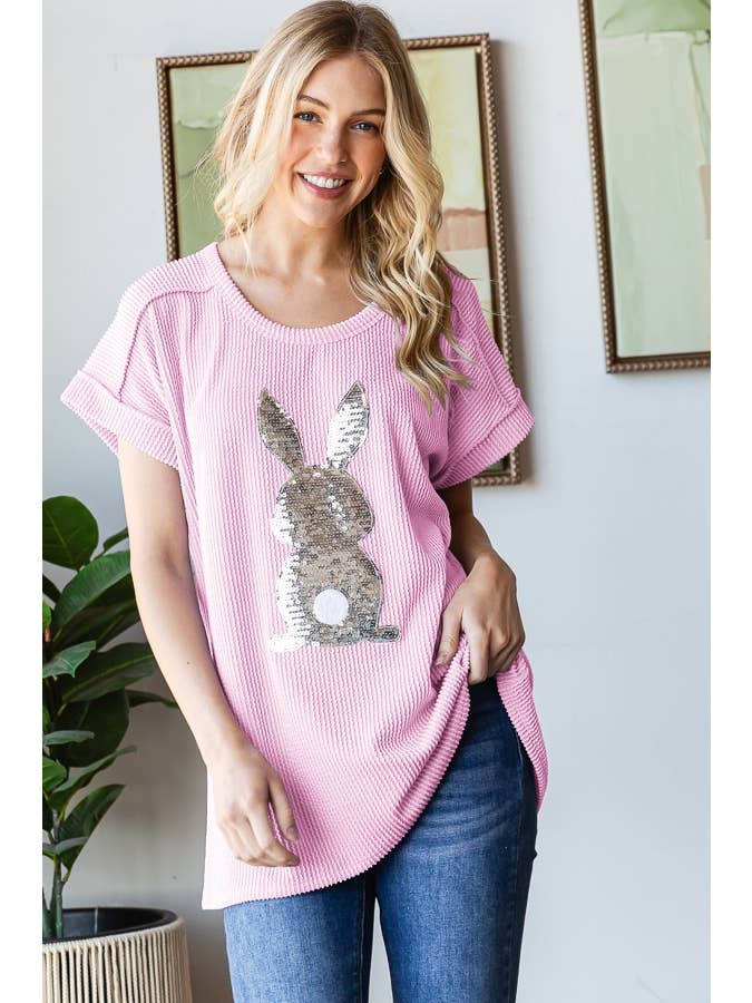 HEIMISH – wholesale Blouse – Women’s – ET7822-10 SHORT SLEEVE SOLID URBAN RIBB TOP WITH RABBIT9