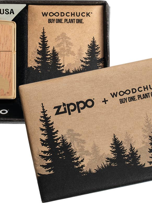 Zippo - Woodchuck Brushed Brass Genuine Lighter for wholesale by Zippo UK