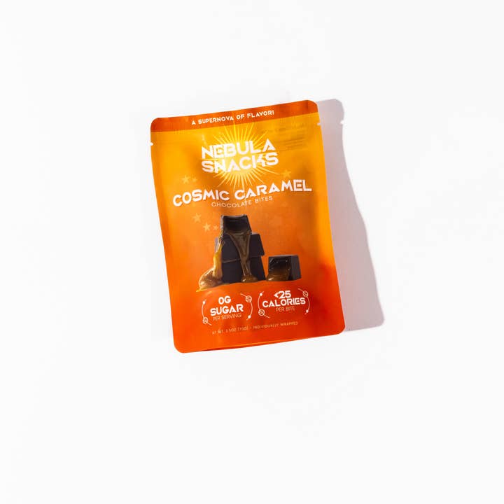 Cosmic Caramel Filled Dark Chocolate Bites for wholesale by Nebula Snacks