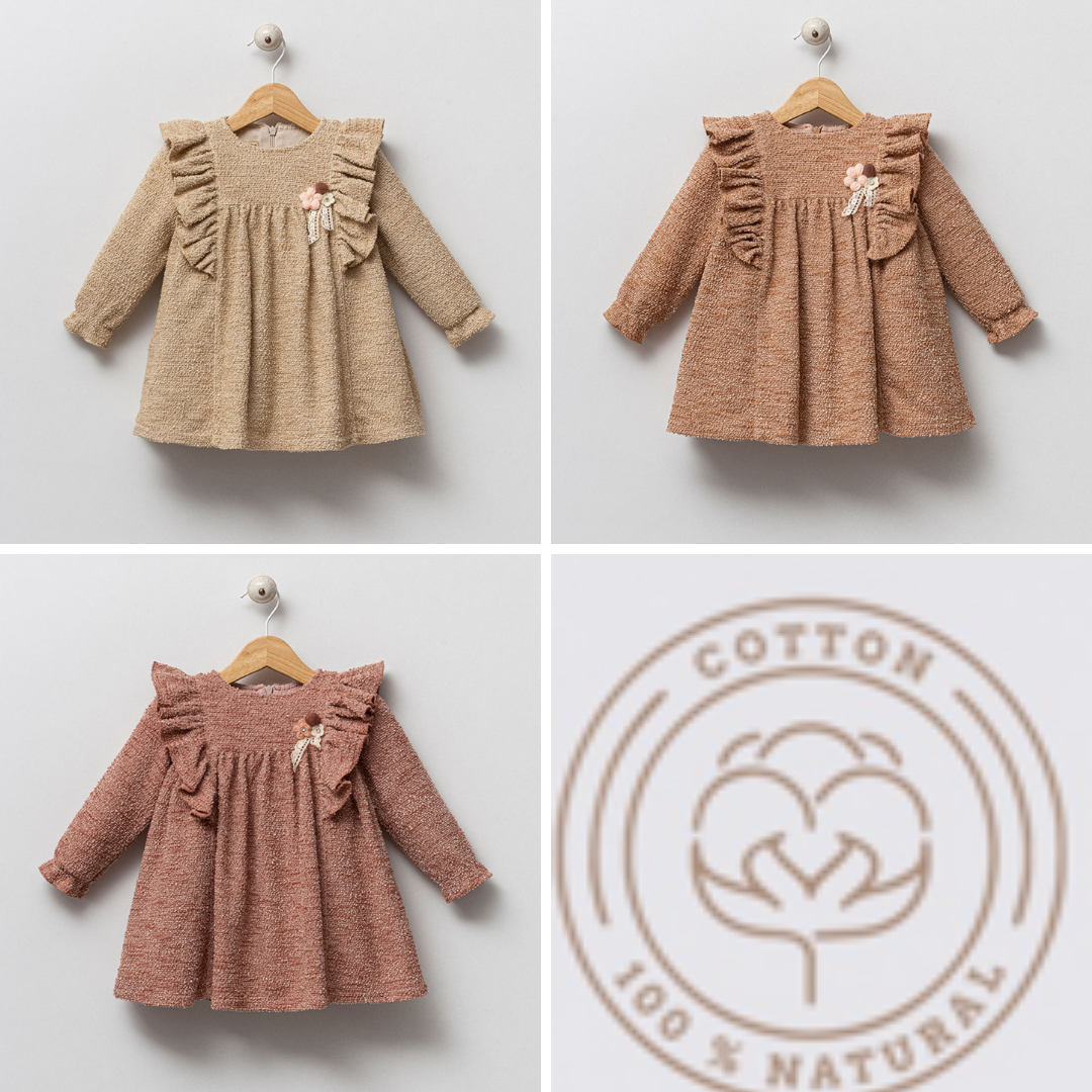 Omnis Pura - Vendita all'ingrosso Vestito - Neonati - Vestito con Volant per Bambina con Dettaglio di Fiore | 6-9-12-18 Mesi1