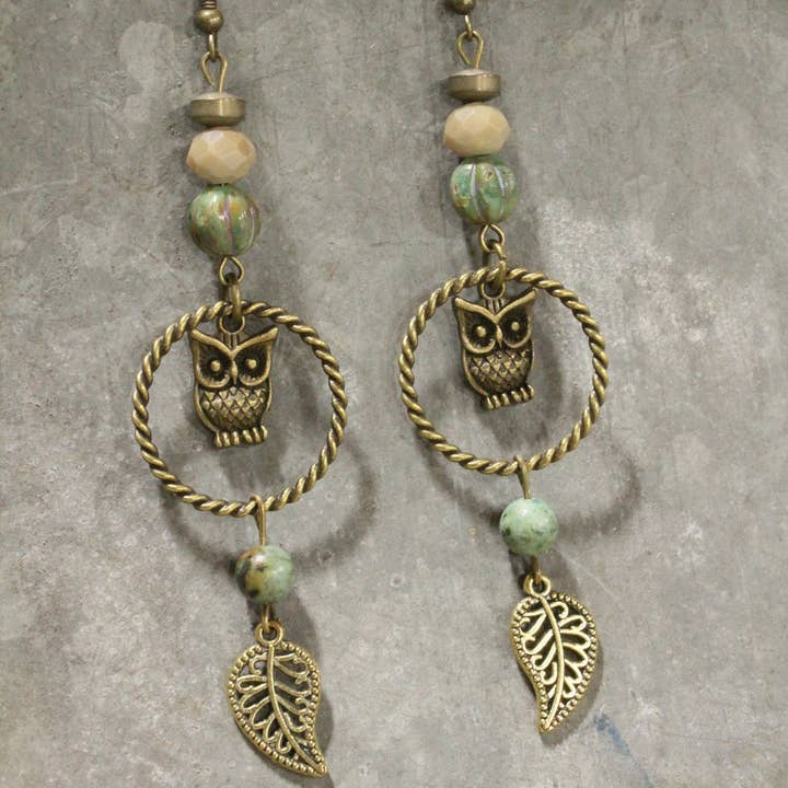 Spread Your Wings Owl Dangle Drop Earrings for wholesale by The Primitive Peddler, Inc.