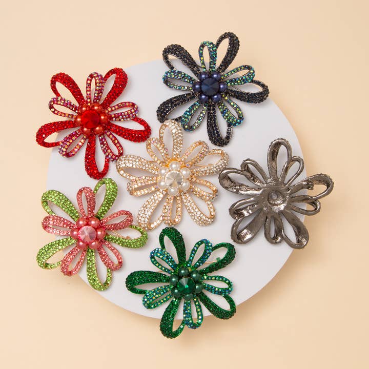 Floral Crystal Rhinestone Brooch Pin with Open Loop Petal for wholesale by SP Sophia Collection