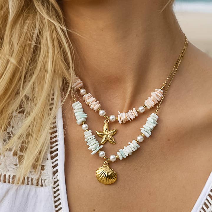 Multi Colored Thelma 18K Gold Non-Tarnish Shell Star Necklace for wholesale on Faire