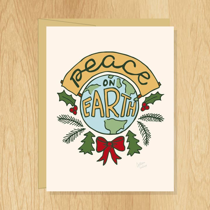 Handbeschriftete Peace On Earth Weihnachtskarte für den Großhandel von Wander On Words