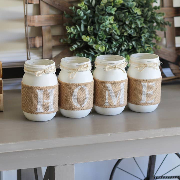 Home Decor Painted Mason Jars Natural Beige White Centerpiec for wholesale by Jarful House