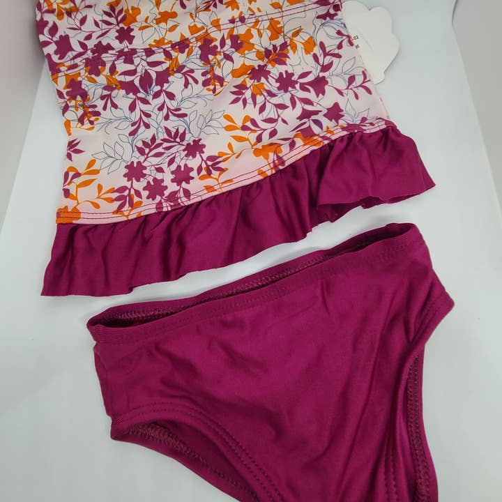 Tankini para niños pequeños, hojas granates y anaranjadas, traje de baño para venta al por mayor de Sassy Bubbles