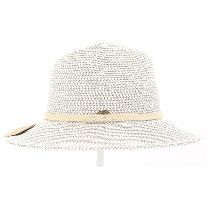 C.C Beanie - Wholesale Straw Hat - Women's - Two Tone Panama Hat with Suede Band Trim ST809