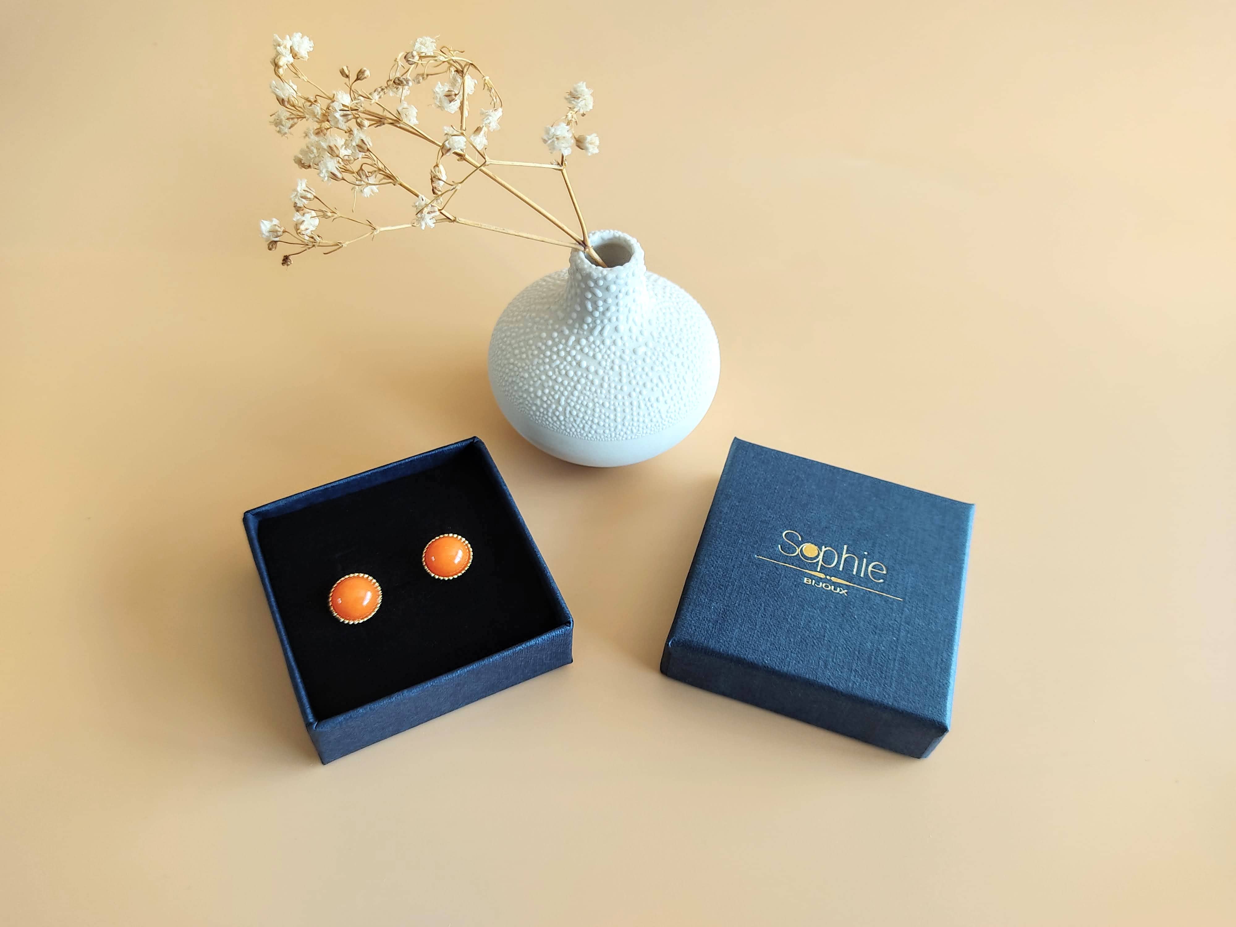 Sophie Bijoux - Wholesale Stud/Post Earrings - La Classique Orange Agate Earrings1