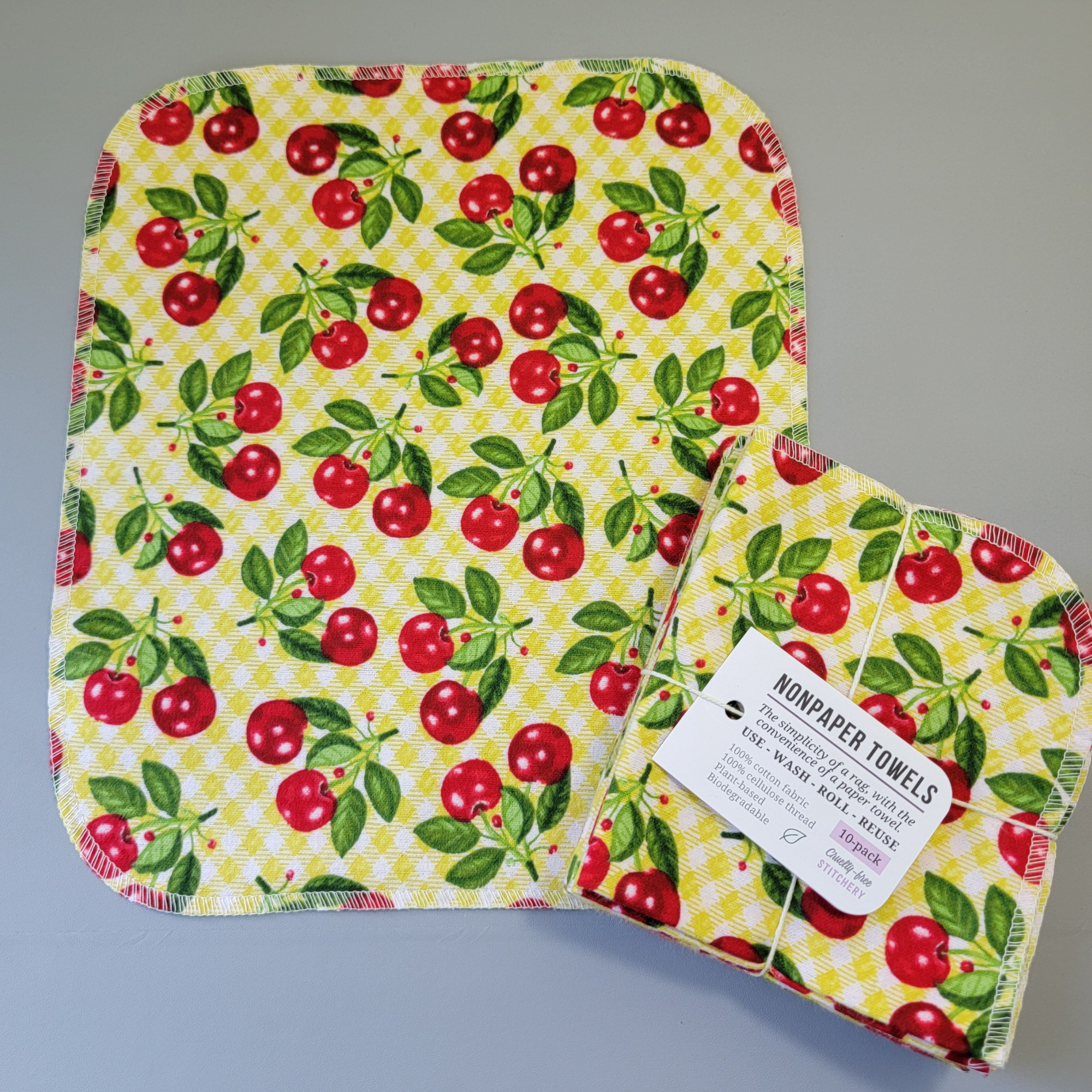 Cruelty-Free Stitchery – wholesale Cleaning cloth – NonPaper Towels - Kitschy Cherries1