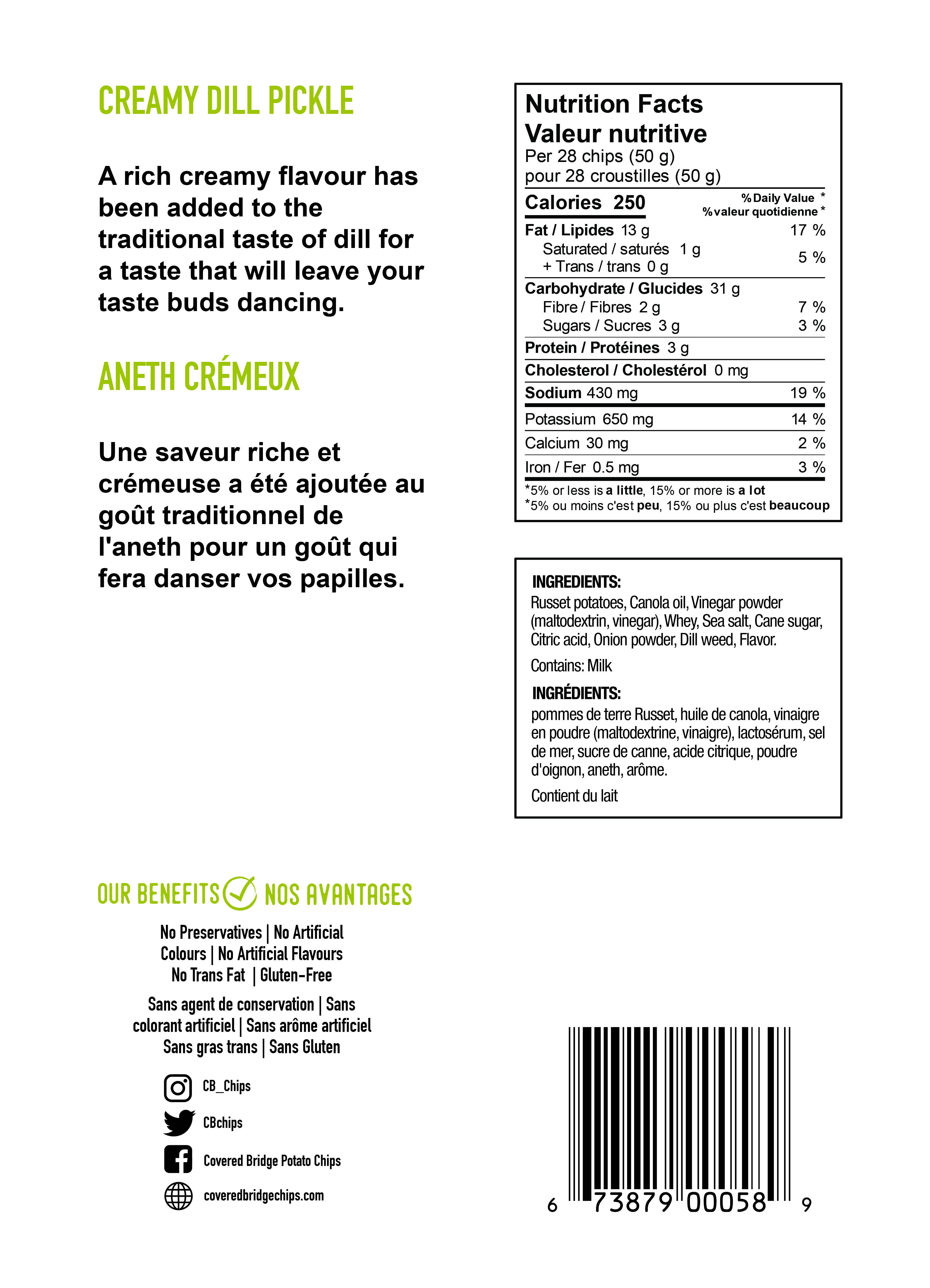 Covered Bridge - Wholesale Chips - 170g Creamy Dill Chips1