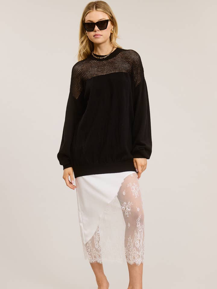 Mimosa - Wholesale Knit Sweater - Women's - Crochet Mesh Long Sleeve Knit Sweater3