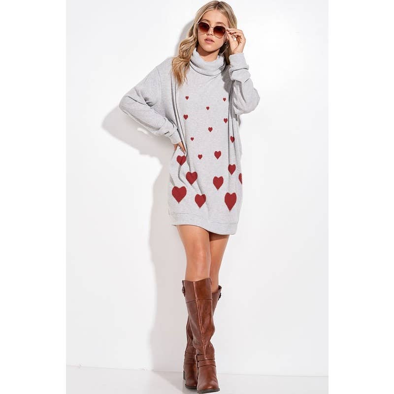 Phil Love - Wholesale Dress - Women's - Heart print rib knit Turtle neck tunic dress1