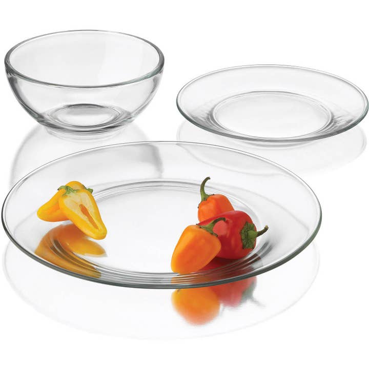 Libbey - Wholesale Dinnerware Set - Libbey 12‑Piece Clear Glass Round Dinnerware Set, Service for 43