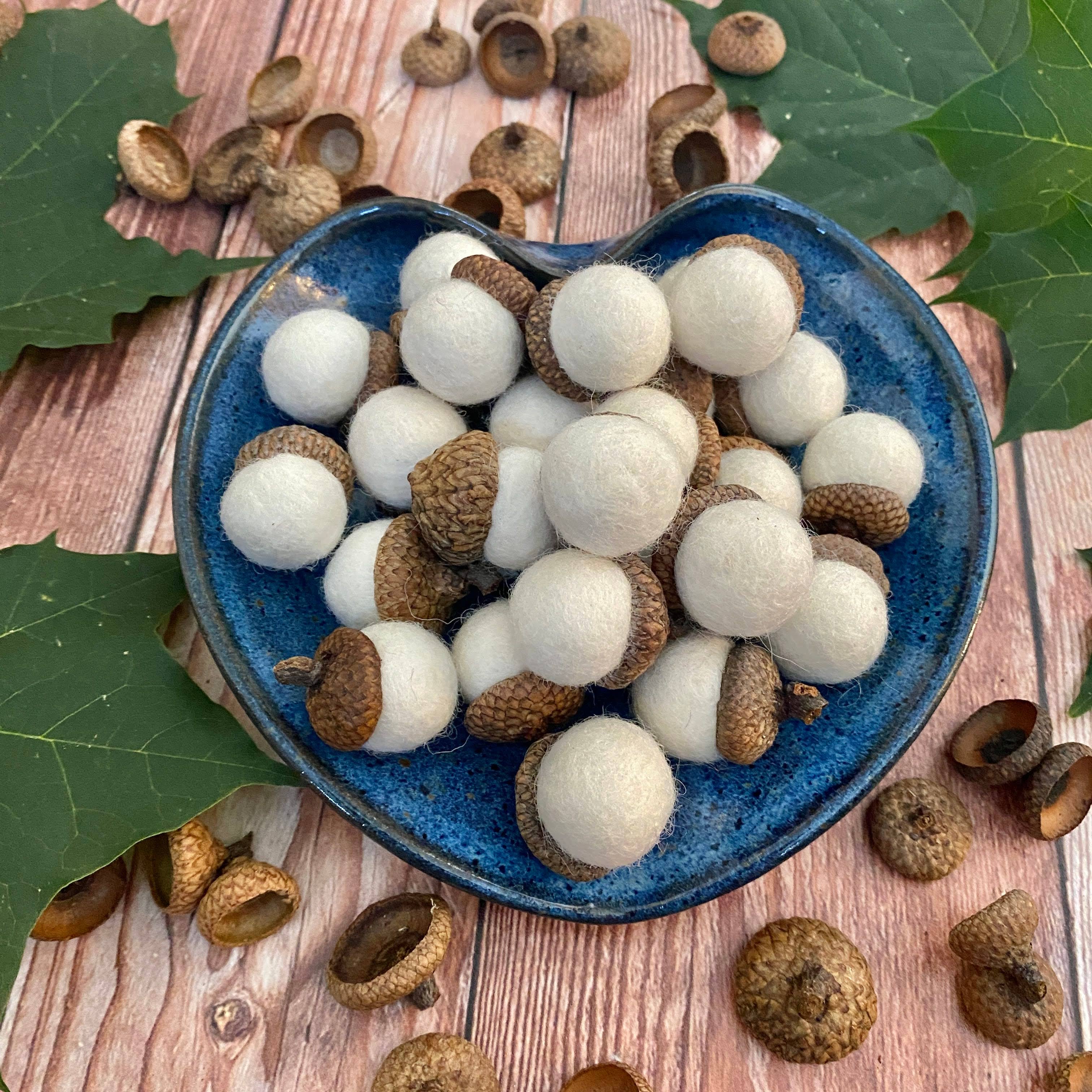 Oakwind Hollow - Wholesale Decorative Tabletop Object - Felt Wool Acorns Fresh Cream - Regular Size5
