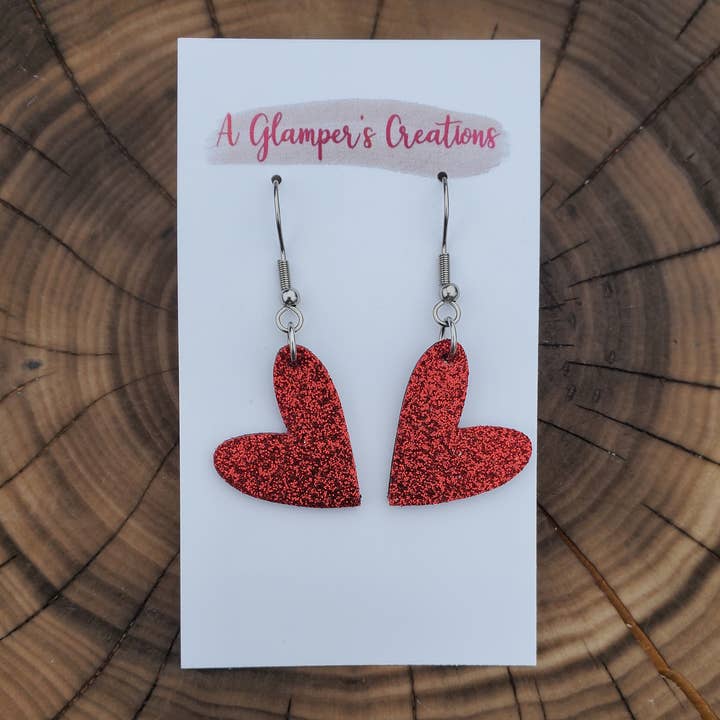 Rød Glitter Mini hjerte læder øreringe for engroshandel hos A Glamper's Creations LLC