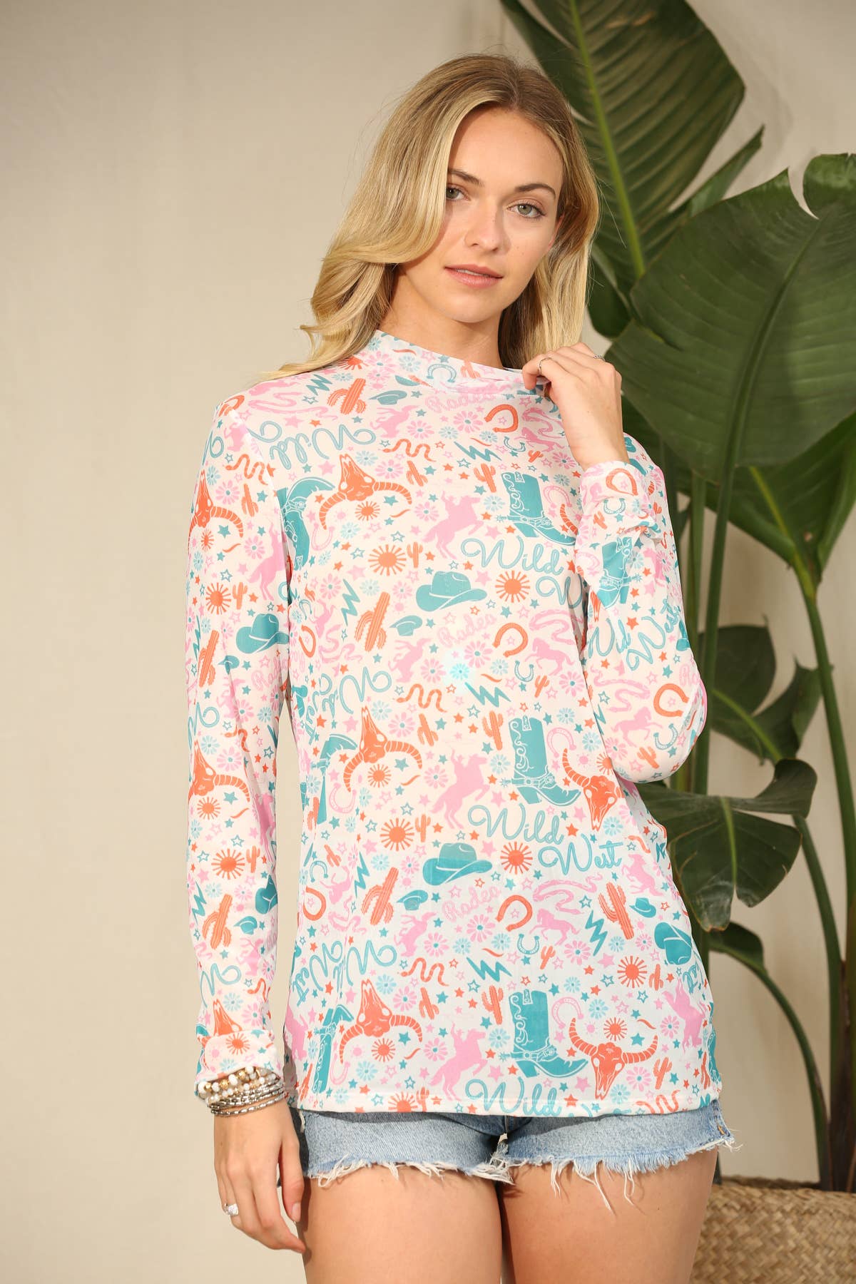 TURKIS/PINK AV1230-SIDNEY VILDE VEST LANGHORN PRINT MESH TOP for engroshandel på Faire4