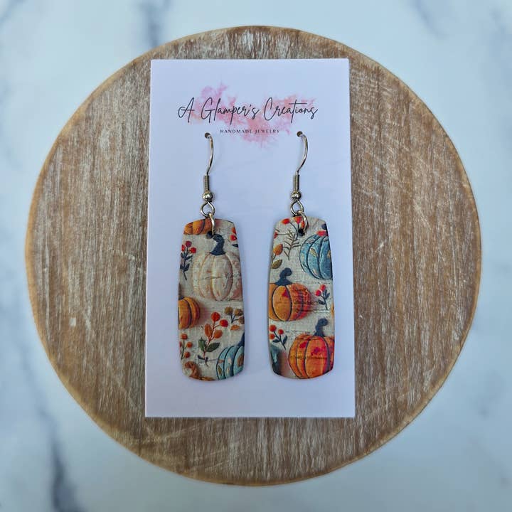 A Glamper's Creations LLC - Wholesale Dangle Earrings - Pumpkins Fall Mini Bar Leather Earrings2