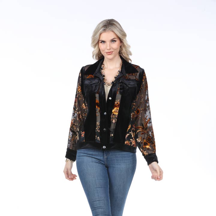 Chaqueta Transparente de Terciopelo Desgastado – Floral de Otoño para venta al por mayor de Aris A